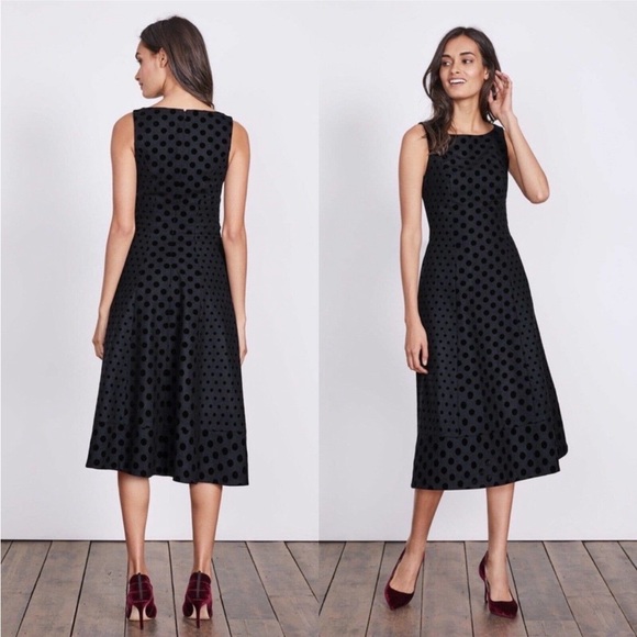 Boden NWOT Navy Wool Velvet Polka Dot Dress size 10R - Picture 3 of 17